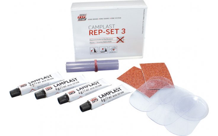 Camplast maxi (REP-SET 3) - Zestaw do naprawy namiotów, basenów i sprzętu turystycznego z PCV, PU i tkanin