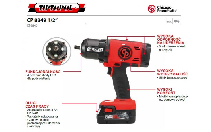 Klucz akumulatorowy CP 8849 1/2 2x4.0Ah ładowarka 20V torba 000006548